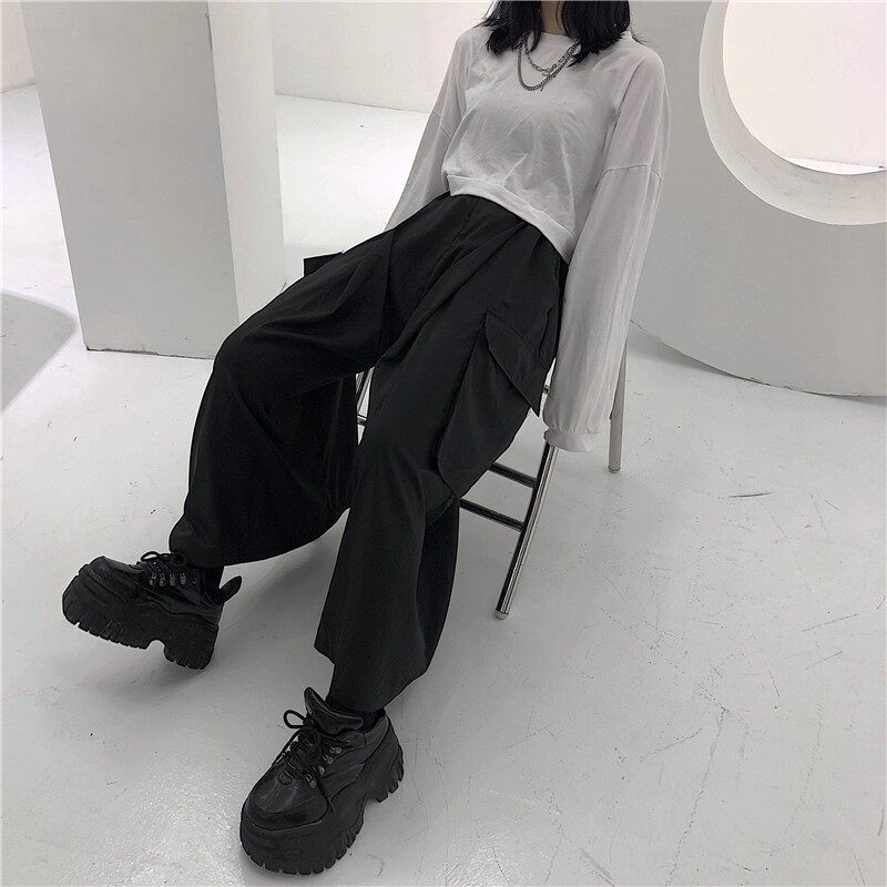 ワイドパンツ｜ゆったり・新作・ハイウエスト・九分丈・大きポケット・デザイン感・カーゴパンツ・秋冬・カジュアル・ファッション|undefined