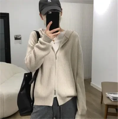 on% closet カーディガン｜マニアック・秋冬・ニット・フード付き・ルーズ・リラックス・ジッパー・セーターアウター