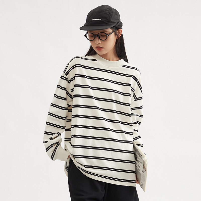 Tシャツ｜ヴィンテージ・ストライプ・プルオーバー・ルーズ・カップル・長袖|undefined