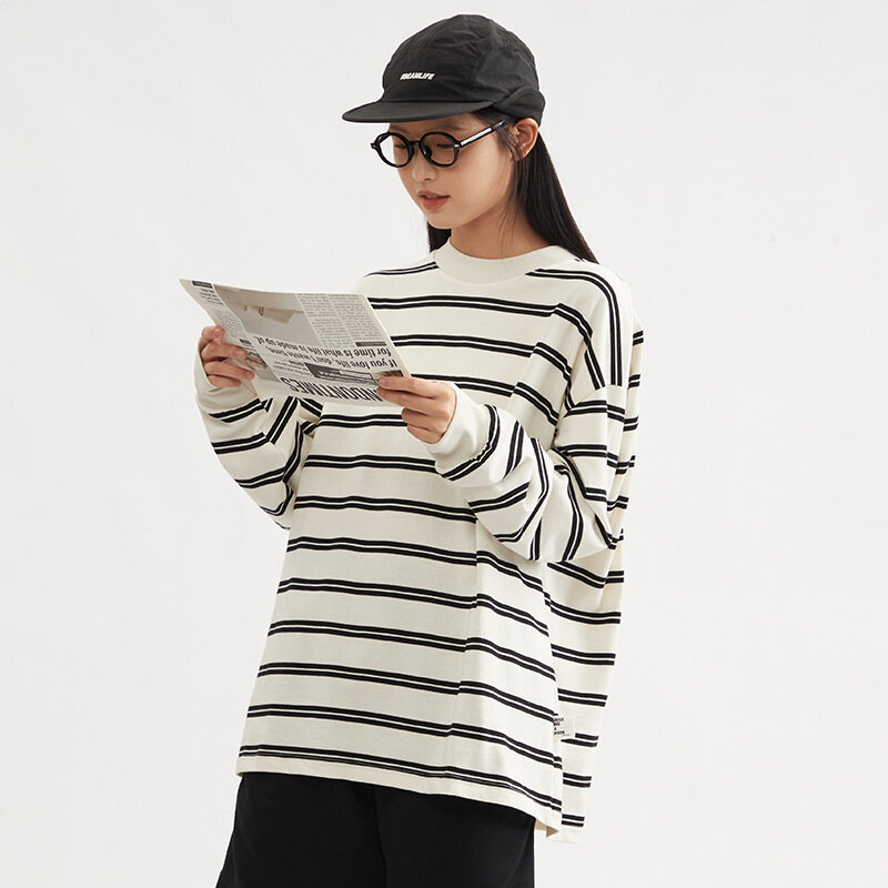 Tシャツ｜ヴィンテージ・ストライプ・プルオーバー・ルーズ・カップル・長袖|undefined