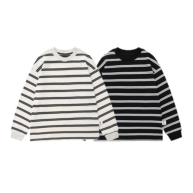 Tシャツ｜ヴィンテージ・ストライプ・プルオーバー・ルーズ・カップル・長袖|undefined