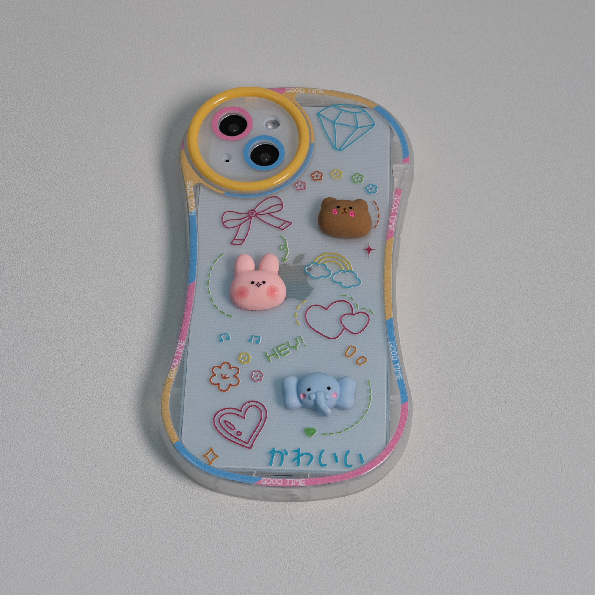 【くびれ】韓国っぽミニチュア可愛い動物飾り付きクリアハードiPhoneスマホケース｜まるでキャンディーのような配色！ 心がとけちゃう！|undefined