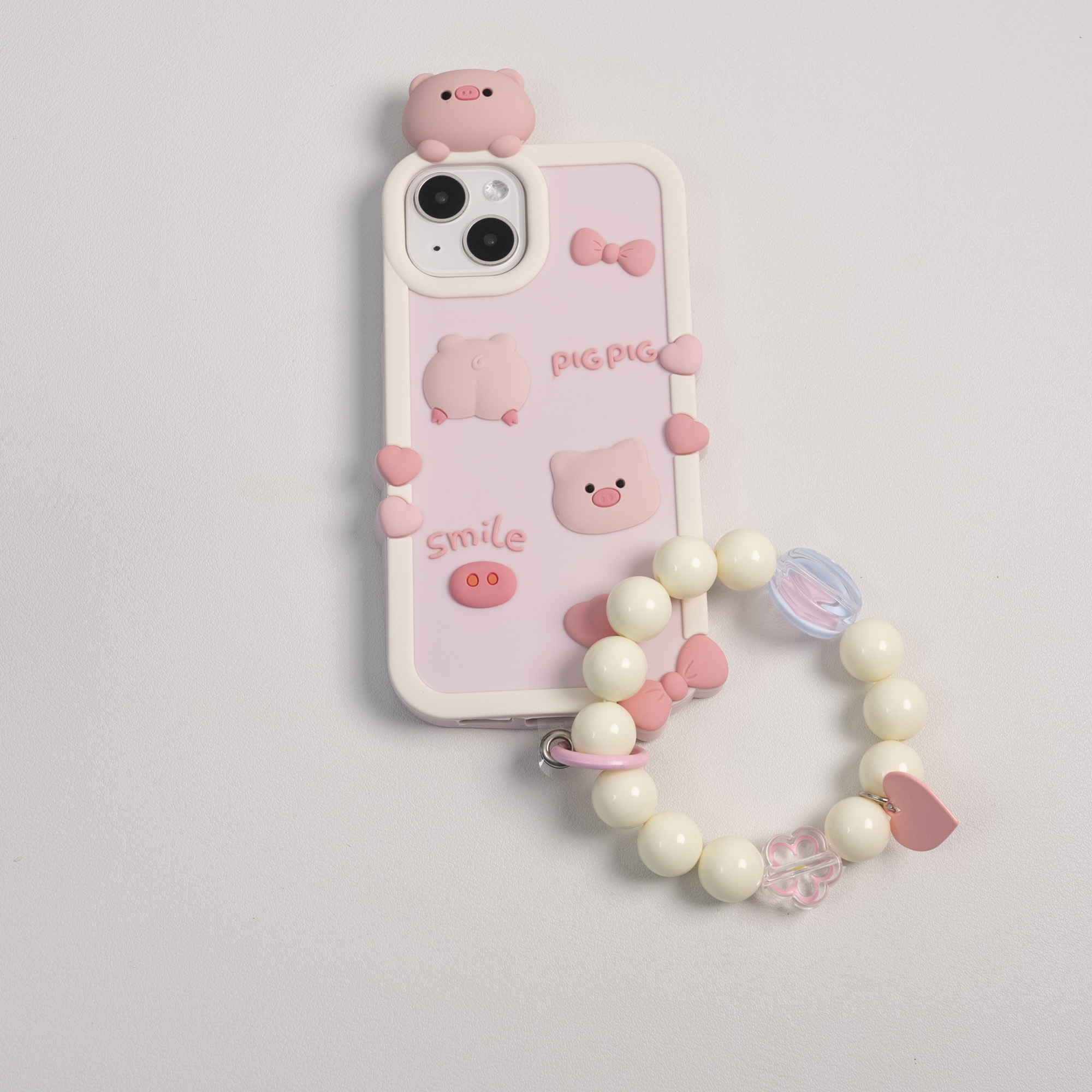 【ピンクリボンと子豚】可愛いiPhone対応スマホケース｜シリコン材料で柔らかい|undefined