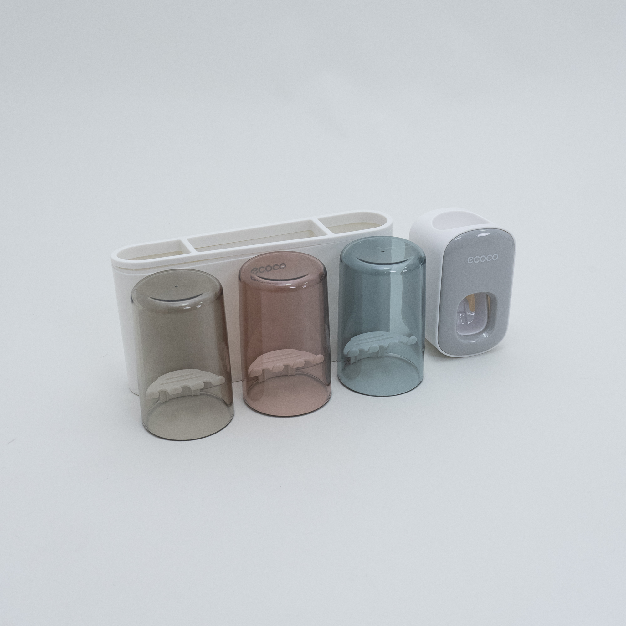 カップ・歯磨き粉絞り器セット｜逆さまのカップデザインはカバーとして機能し、素早く水が切れます。|undefined