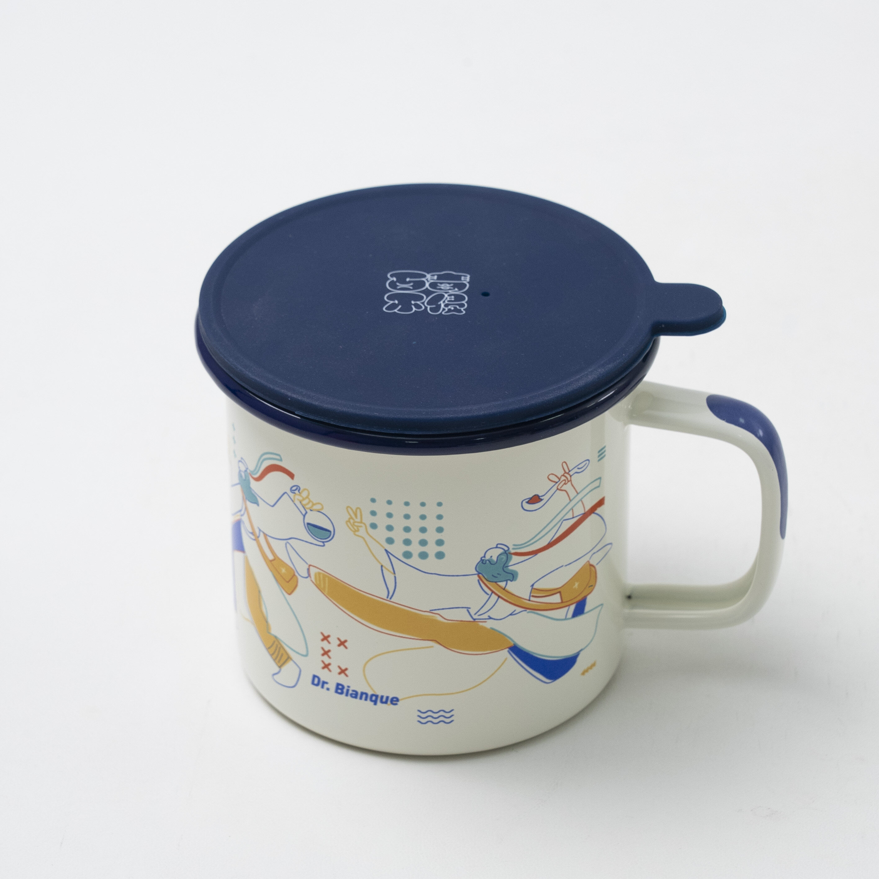 【樹可】蓋つきマグカップ（ブルー400ml）｜ 琺瑯製 神話の漫画イラスト入り|undefined