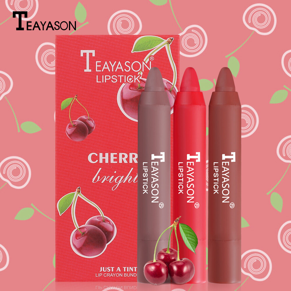 クレヨンリップスティック3pcs小型セット口紅マットマットベルベットエア口紅ペンシル化粧品|undefined