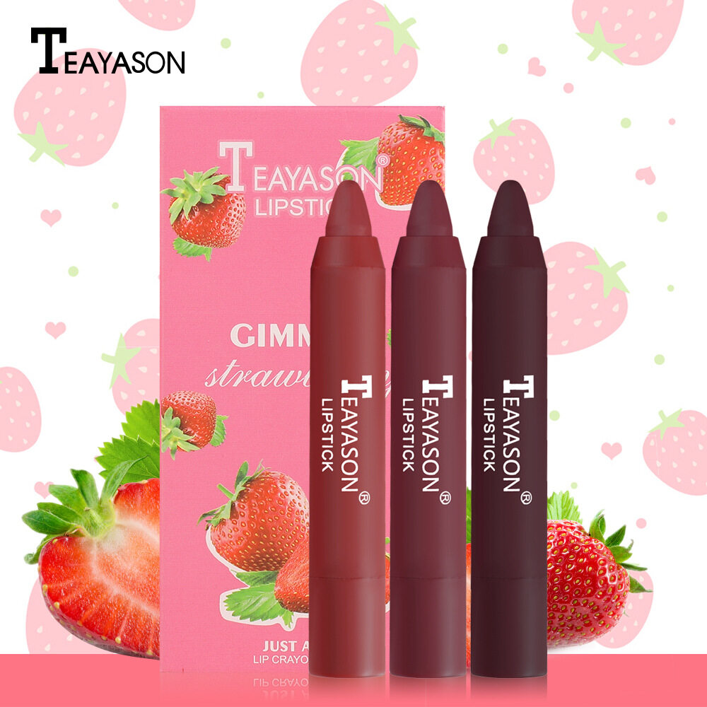 クレヨンリップスティック3pcs小型セット口紅マットマットベルベットエア口紅ペンシル化粧品|undefined