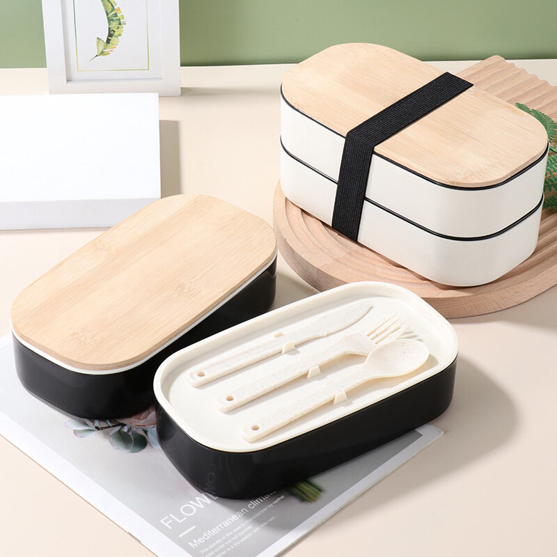 麦わら木蓋弁当箱高値電子レンジ対応ダブルランチボックスコンパートメント |undefined