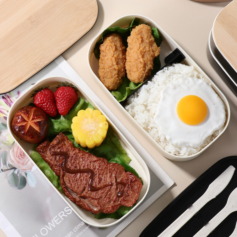 麦わら木蓋弁当箱高値電子レンジ対応ダブルランチボックスコンパートメント |undefined