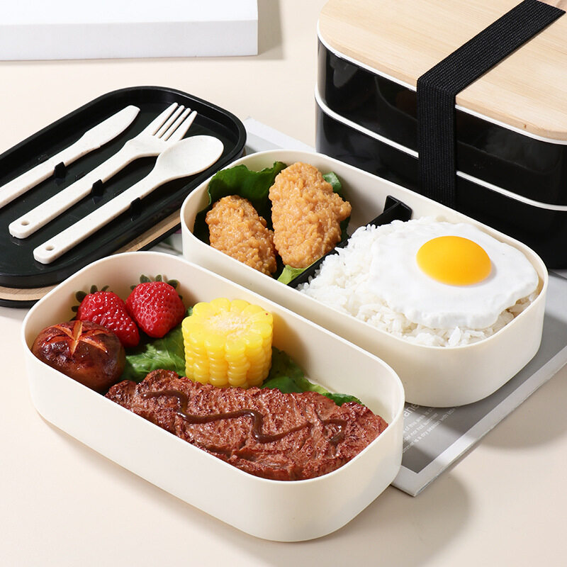 麦わら木蓋弁当箱高値電子レンジ対応ダブルランチボックスコンパートメント |undefined