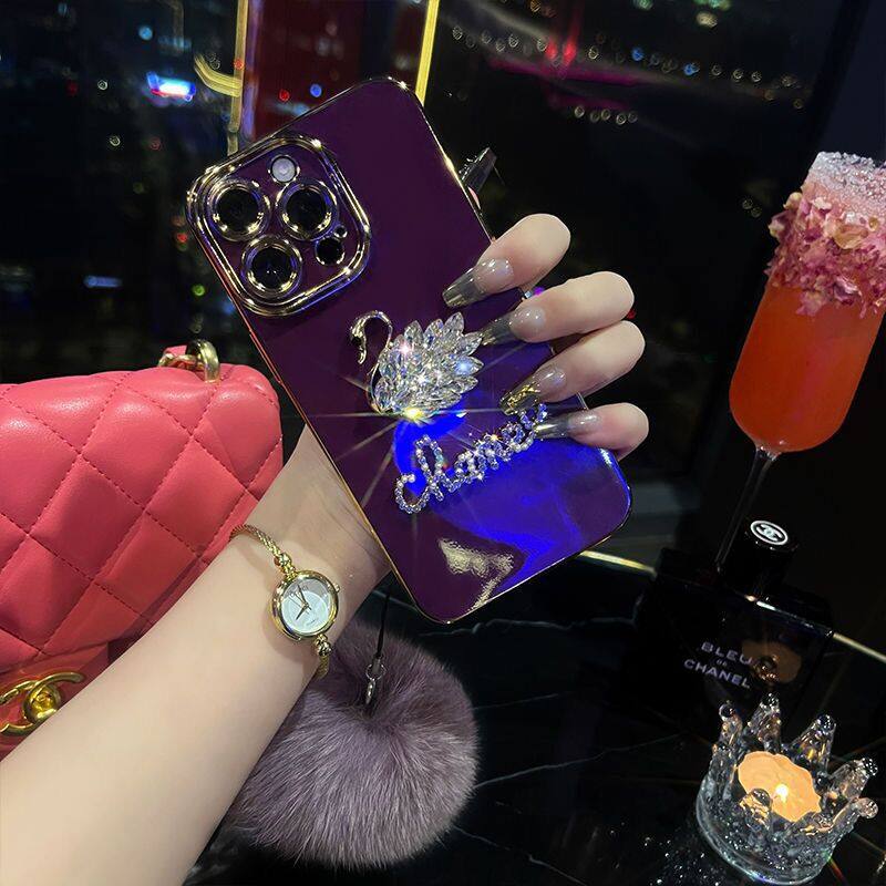 キラキラした白鳥のスマホケース丨「iPhone 多機種対応」毛玉付き おしゃれ ins|undefined