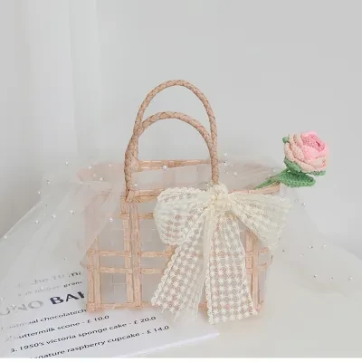 YOOYOOTOWN 『飾りスカーフ含まれない』透明な編みバッグ！オシャレなデザイン！暑い夏のピーチに最適！