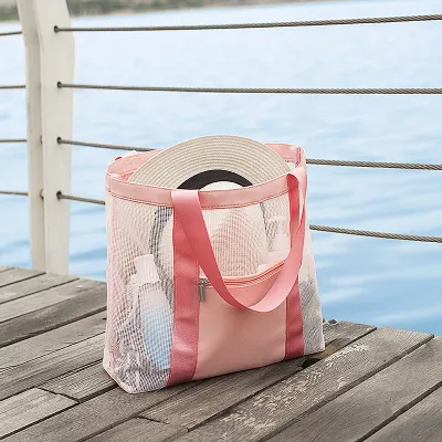 ビーチバッグ収納袋｜韓国風旅行ビーチバッグ収納袋！アウトドアや水泳にも最適！ネット付きで荷物整理もバッチリ！