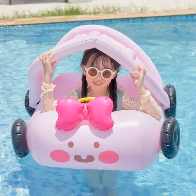 韓国のinsキッズプールリング日除け付きカーシートリング赤ちゃんカートゥンステアリングホイールリング赤ちゃんフロートリング！
