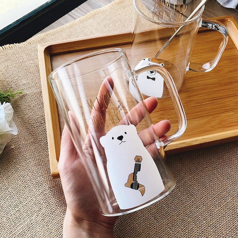 大容量ガラスカップ｜かわいいくまちゃんの柄・蓋は別売り・スプーンなし|undefined