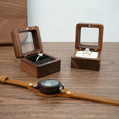 方形指輪ケース｜ウオルナット製で上品・リングケース・1/2個用・持ち運び・婚約、記念日などに適当