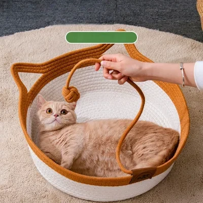 【KARA PET】藤で編まれた猫のベッド｜四季に適した葦で編まれた猫ベッド、夏用の涼しいベッド、ペット用品