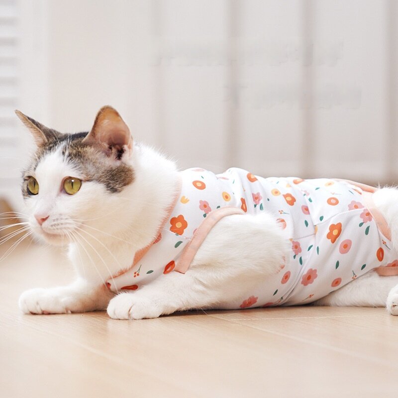 【KARA PET】猫の避妊服｜夏用の薄いペットの断乳服、舐め防止や毛の抜けを防ぐ通気性のある手術後服|undefined