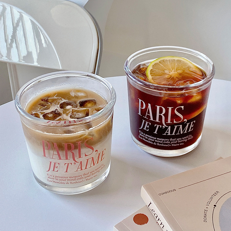 PARISコーヒーカップ｜耐熱ガラス ・マグ・英字柄・電子レンジ不可・380ml|undefined