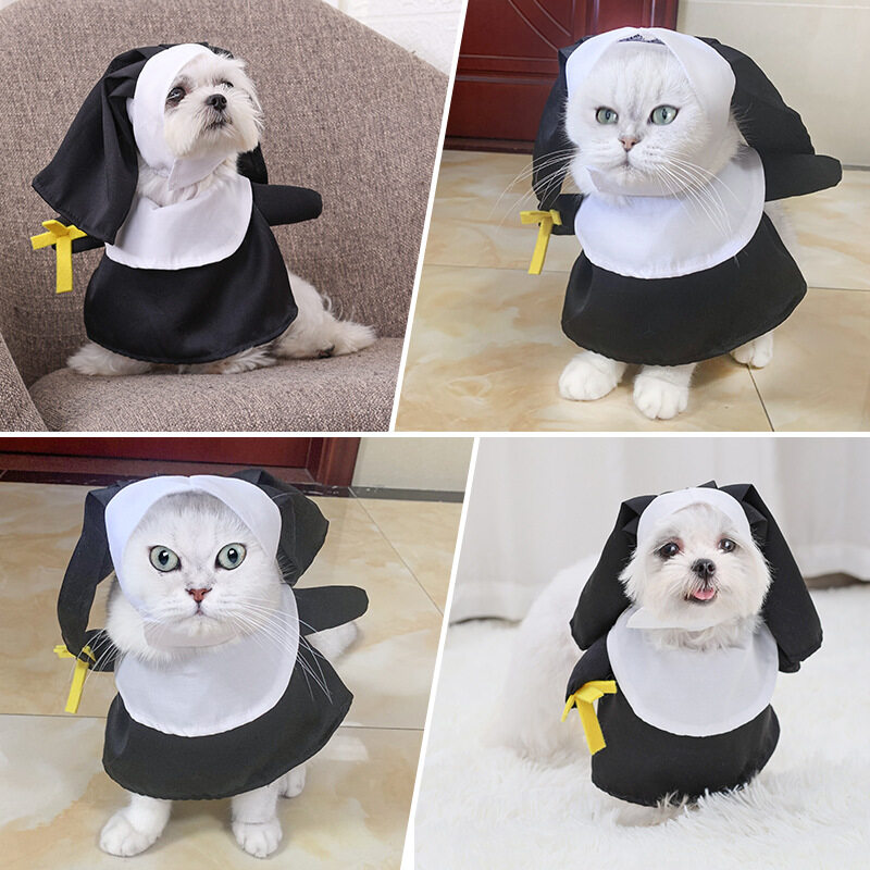 ペットコスプレ 中小型犬 猫用 シスター服 春夏 薄手 かわいい おもしろ ユニーク 変身 衣装 撮影 イベント 仮装 SNS映え 人気 ポリエステル素材