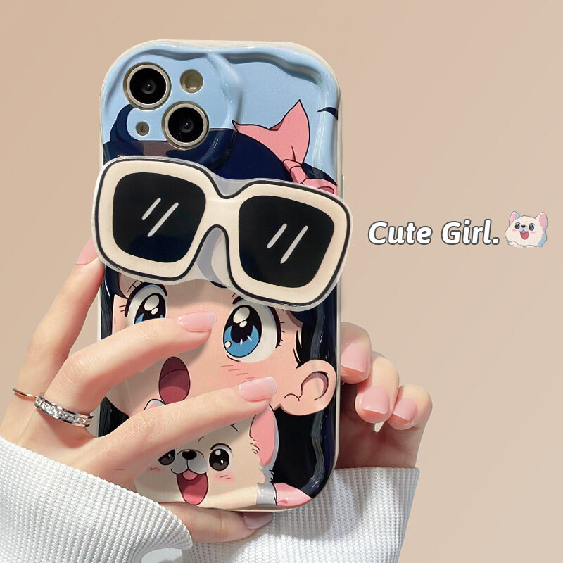 「iPhone多機種対応」メガネをかけた可愛い女の子スマホケース｜ポップクリップ付き・スタンド|undefined