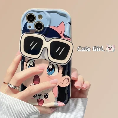 「iPhone多機種対応」メガネをかけた可愛い女の子スマホケース｜ポップクリップ付き・スタンド