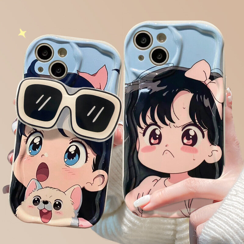 「iPhone多機種対応」メガネをかけた可愛い女の子スマホケース｜ポップクリップ付き・スタンド|undefined