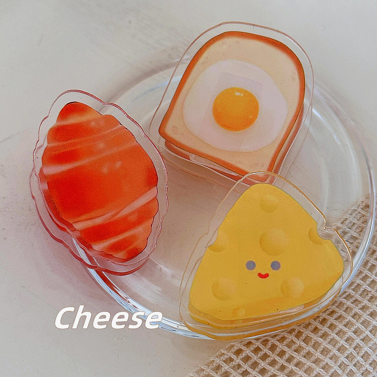アクリル袋止めクリップ｜かわいい目玉焼き/チーズ/パン・オフィス用紙、資料、本、チケットを挟む！|undefined