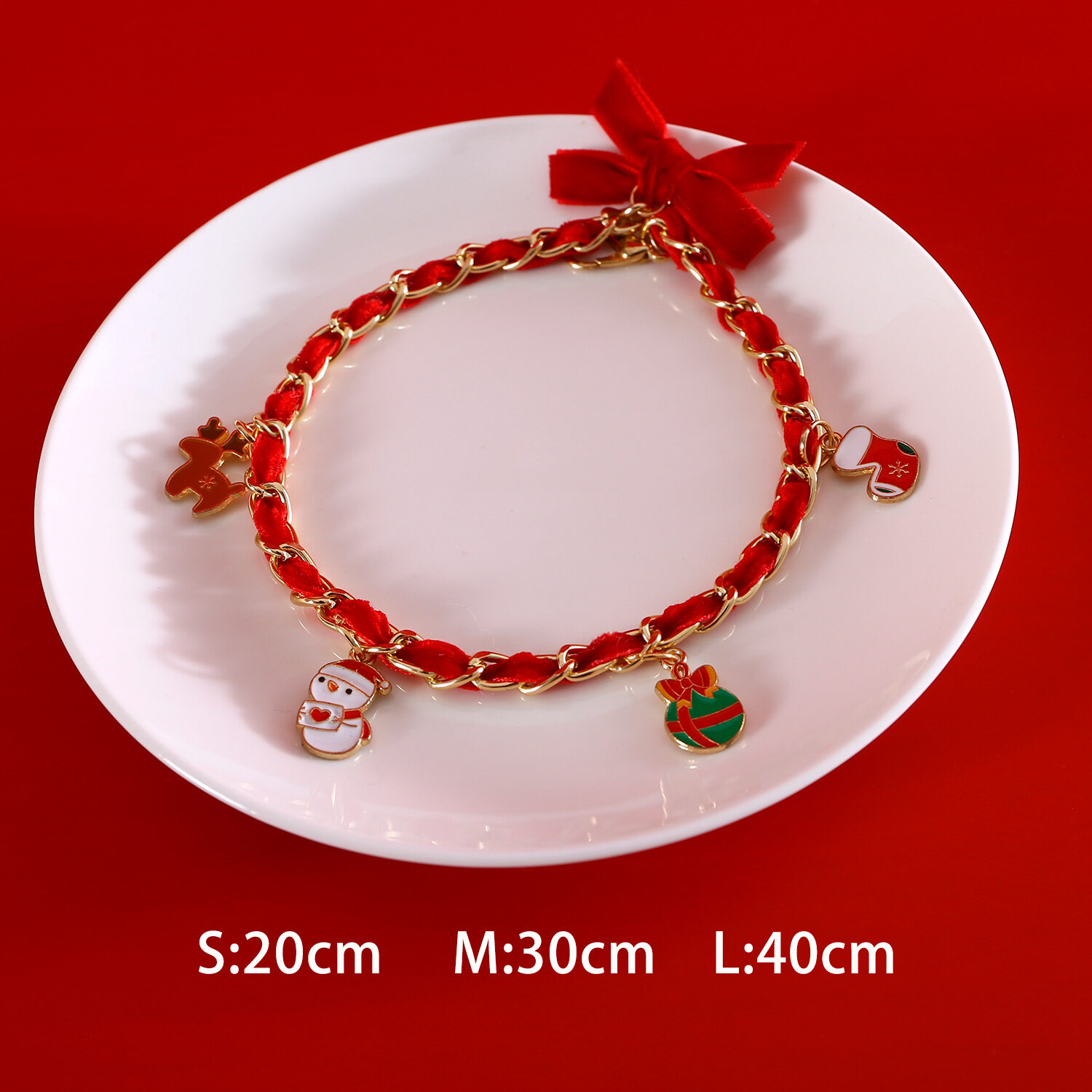 ペット用ネックレス｜猫用 クリスマス 調節可能 ペンダント付き おしゃれ 金属・ベロア 蝶結び付き|undefined