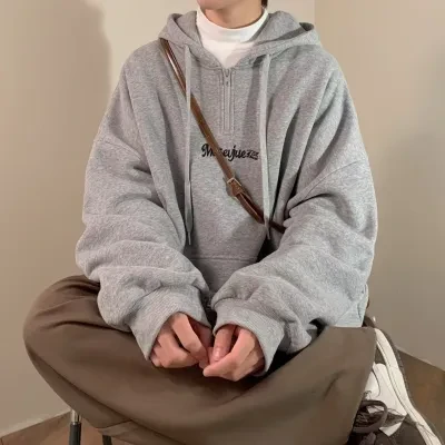 パーカー｜かこっいい・アメリカ風・シンプル・室外・高校生・トップス・男子・男女兼用・無地・秋服・柔らかい材質・秋・カジュアルスタイル・万能系