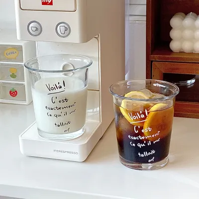 英字柄 グラス｜韓国風・ミルクカップ・コーヒー、朝食に最適！【320ml】