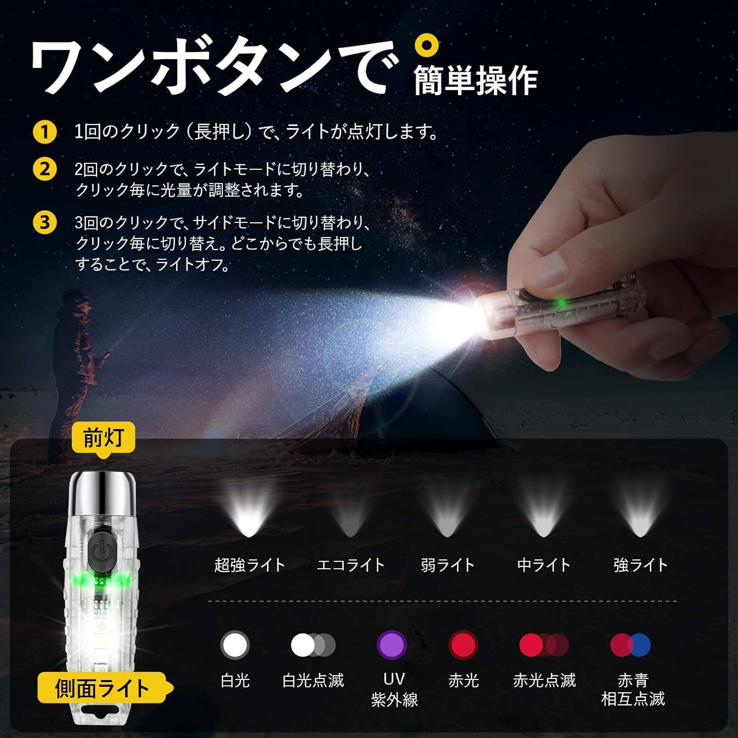 ミニ 懐中電灯｜USB-C充電式・キーホルダーライト・高輝度・マグネット搭載・軽量・小型・ハンディーライト・防災・停電対策・耐衝撃・緊急用・非常用|undefined