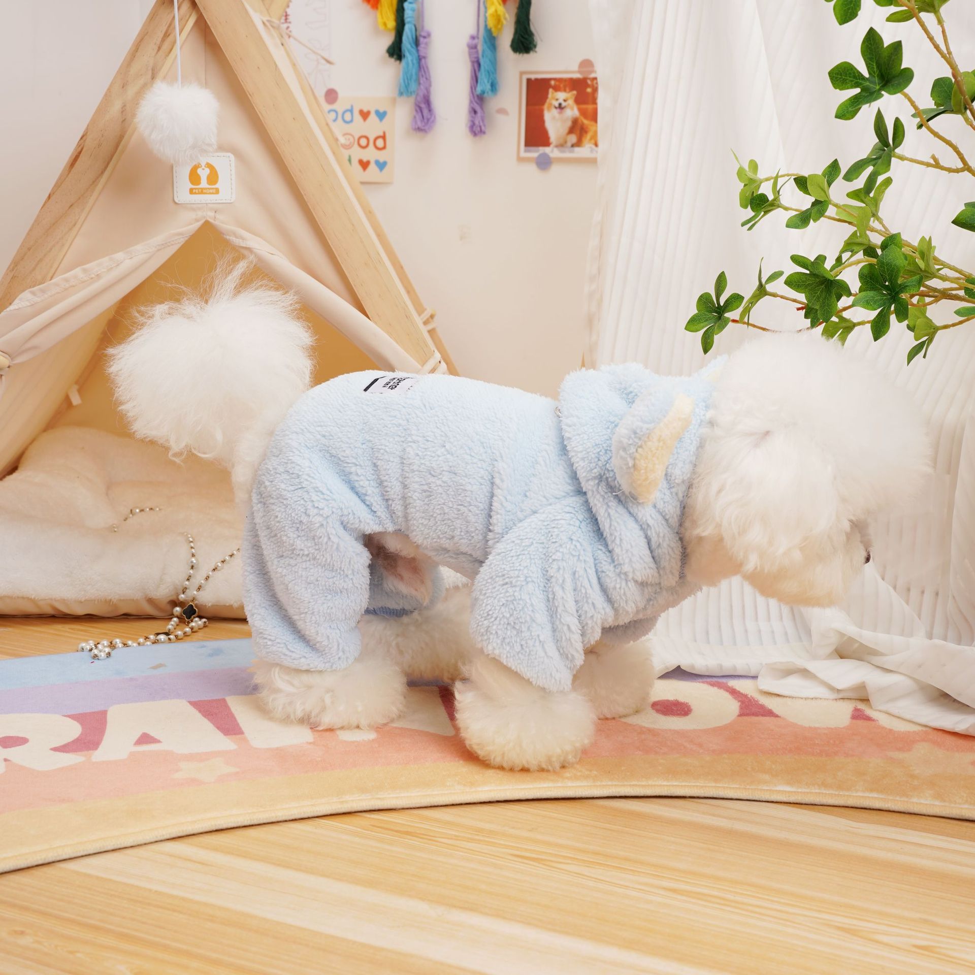 ふわふわパーカーのペット服｜柔らかいボア・クマの耳付き・秋冬用・小型/中型犬・ビーグル/テディベア/小型犬/犬服|undefined