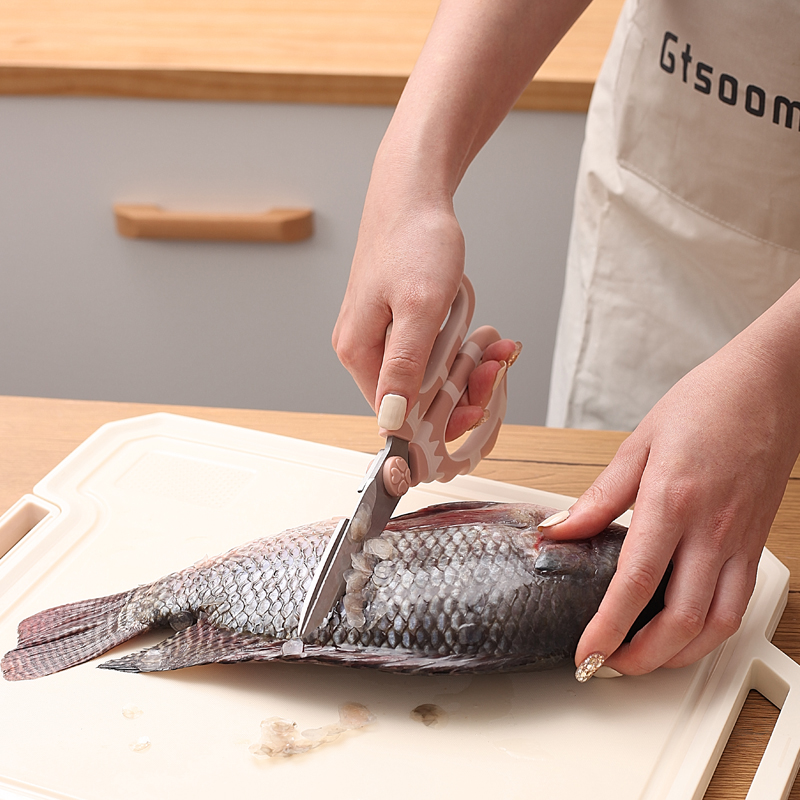 ステンレス鋼はさみ｜ピンク・多機能・倍厚さ・魚の鱗とり・食材や鶏の骨を切る・水切り穴ある・安全使用|undefined