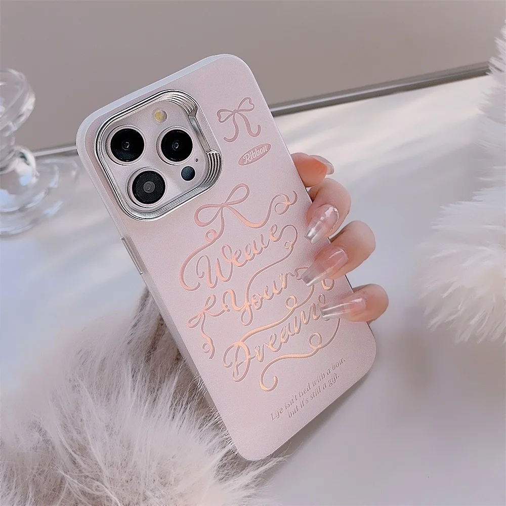 ピンクのリボン・レーザー加工iPhoneケース｜ストラップ付き