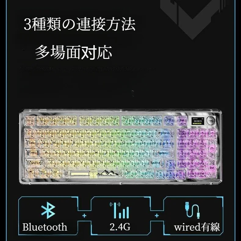 クリスタル調メカニカルキーボード｜Bluetooth/有線/2.4G接続・99キー防衝突・RGB・Mac/Windows/iOS/Android対応|undefined