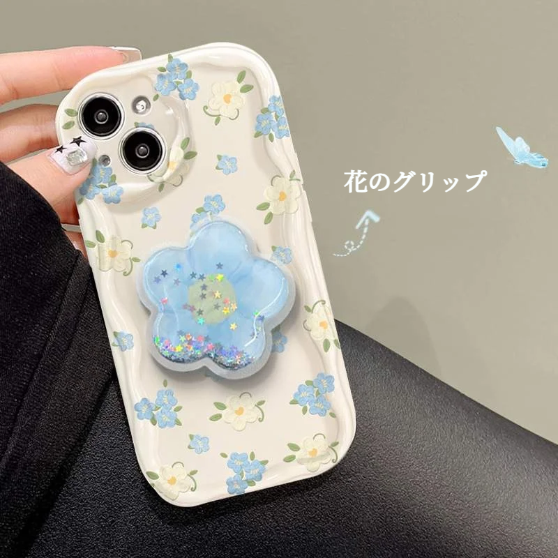 【スマホグリップ付き】小花柄スタンド・iPhoneケース｜シリコン製・耐衝撃・iPhone 15/14/13/12/11|undefined