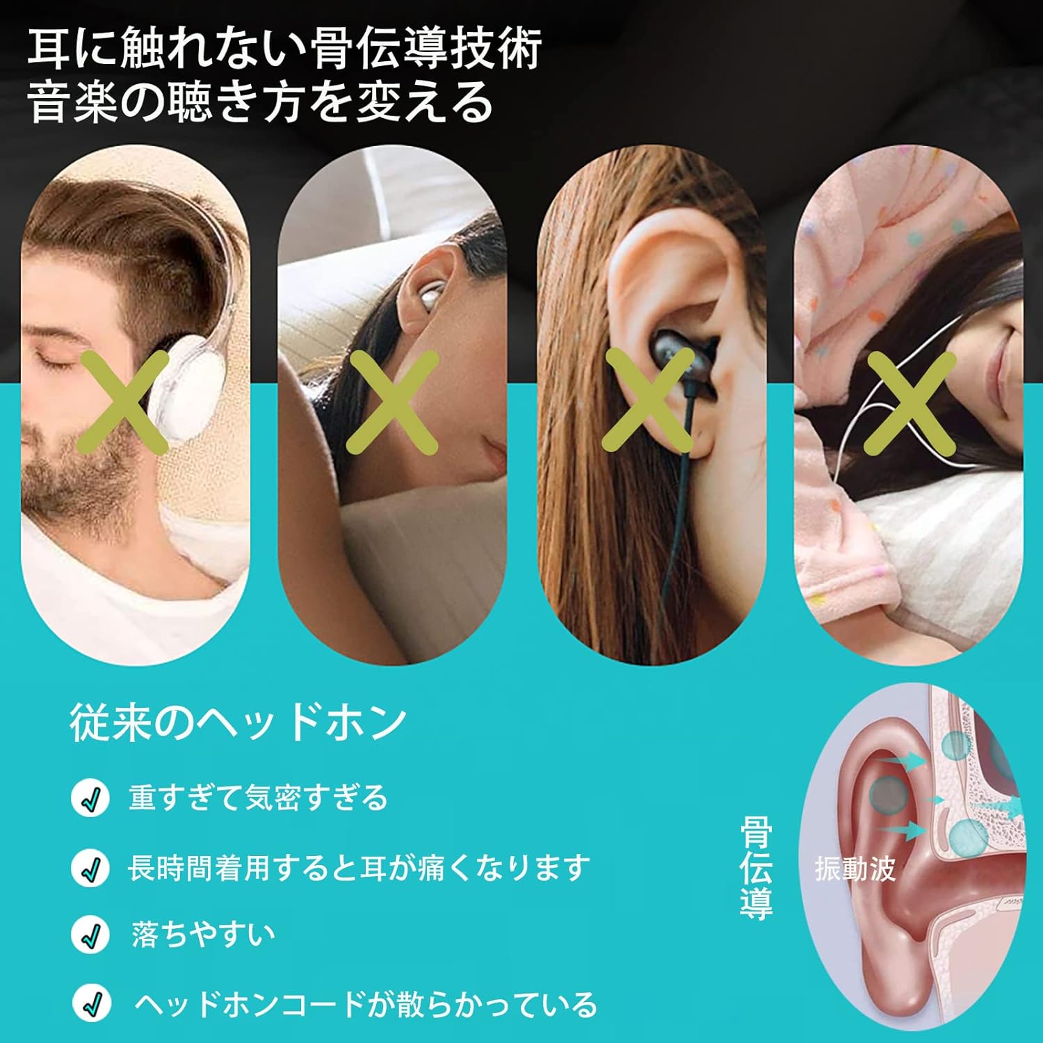 骨伝導睡眠用ピロースピーカー｜Bluetooth 5.0/TFカード対応・ワイヤレスヘッドフォン・睡眠補助・音楽再生・自動シャットダウン|undefined