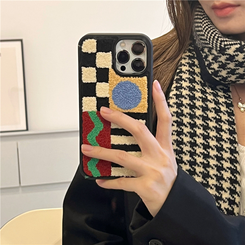 インスタ風、刺繍、ジオメトリ iPhone14Proケース｜女性向け、全面保護、iPhone14/13/12/11対応|undefined