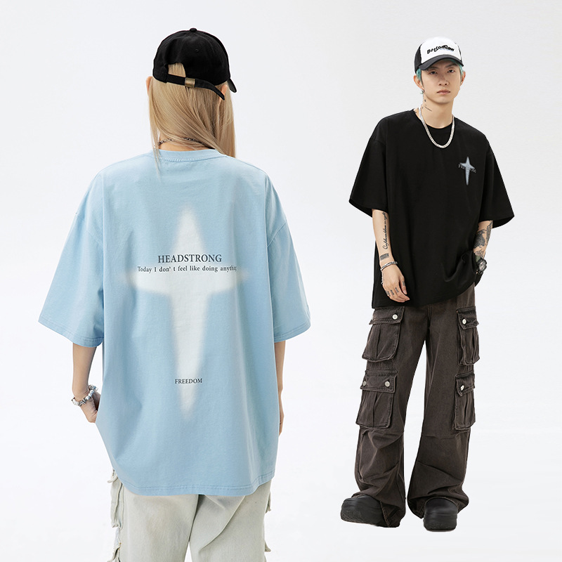 Tシャツ｜アメリカ風・ファッション・夏・カップル向け・ゆったり・綿100%・プリント|undefined