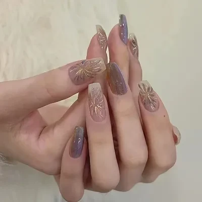 QIHENG-NAIL ネイルチップ｜ネイル・ネイルアート・猫目・花火・バレエ風・可愛い・取り外し可能・24枚