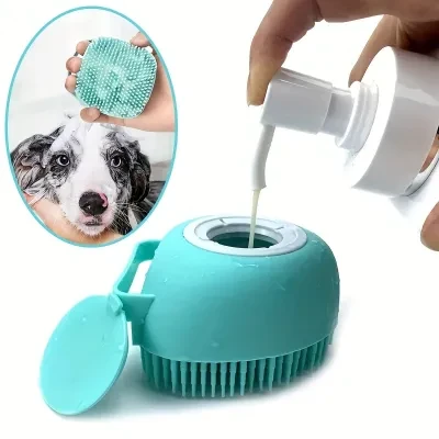 ペット用シャンプーブラシ シリコンマッサージ ゴム製バスコーム シャンプー入れ 犬&猫用グルーミングツール