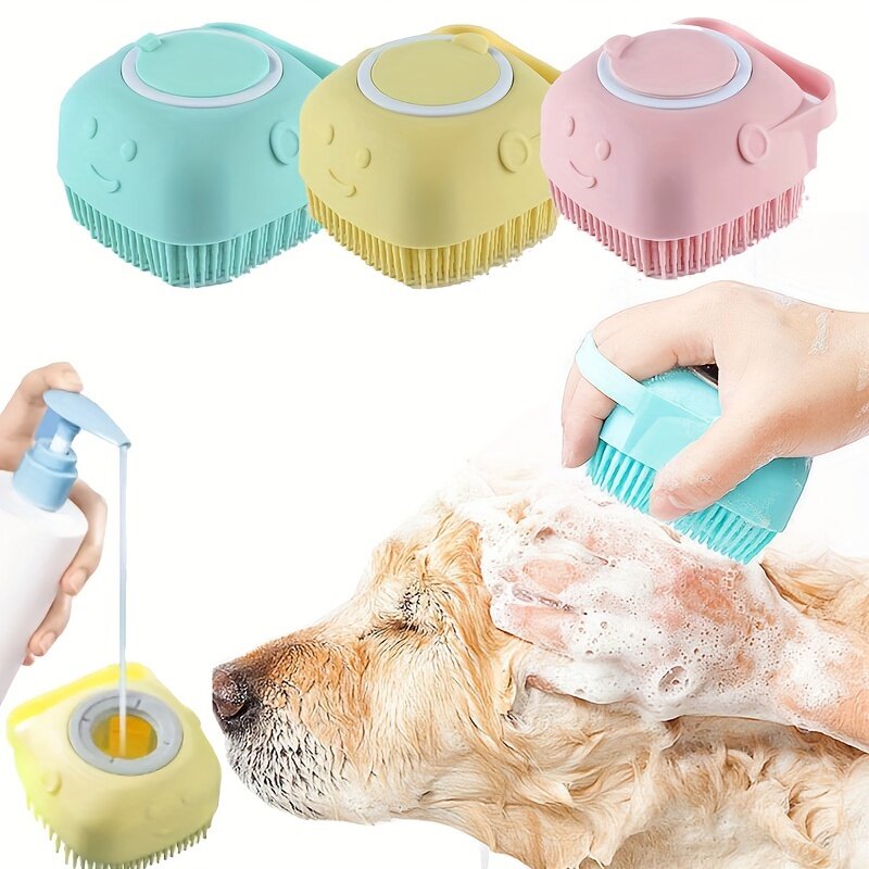 ペット用シャンプーブラシ シリコンマッサージ ゴム製バスコーム シャンプー入れ 犬&猫用グルーミングツール|undefined