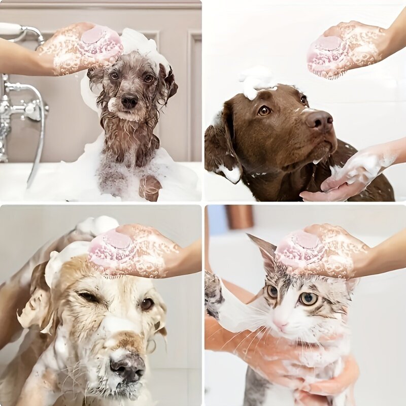 ペット用シャンプーブラシ シリコンマッサージ ゴム製バスコーム シャンプー入れ 犬&猫用グルーミングツール|undefined
