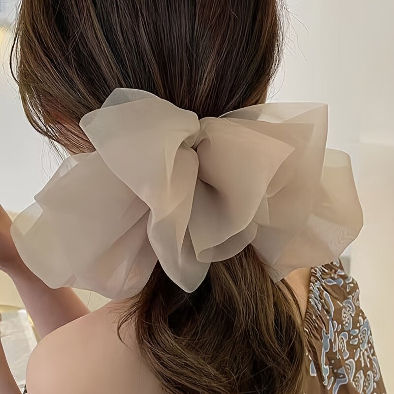 ヘアクリップ｜シフォン・バレッタ・二層・蝶結び・手作り・フレンチスタイル・リボン・ポニーテール|undefined