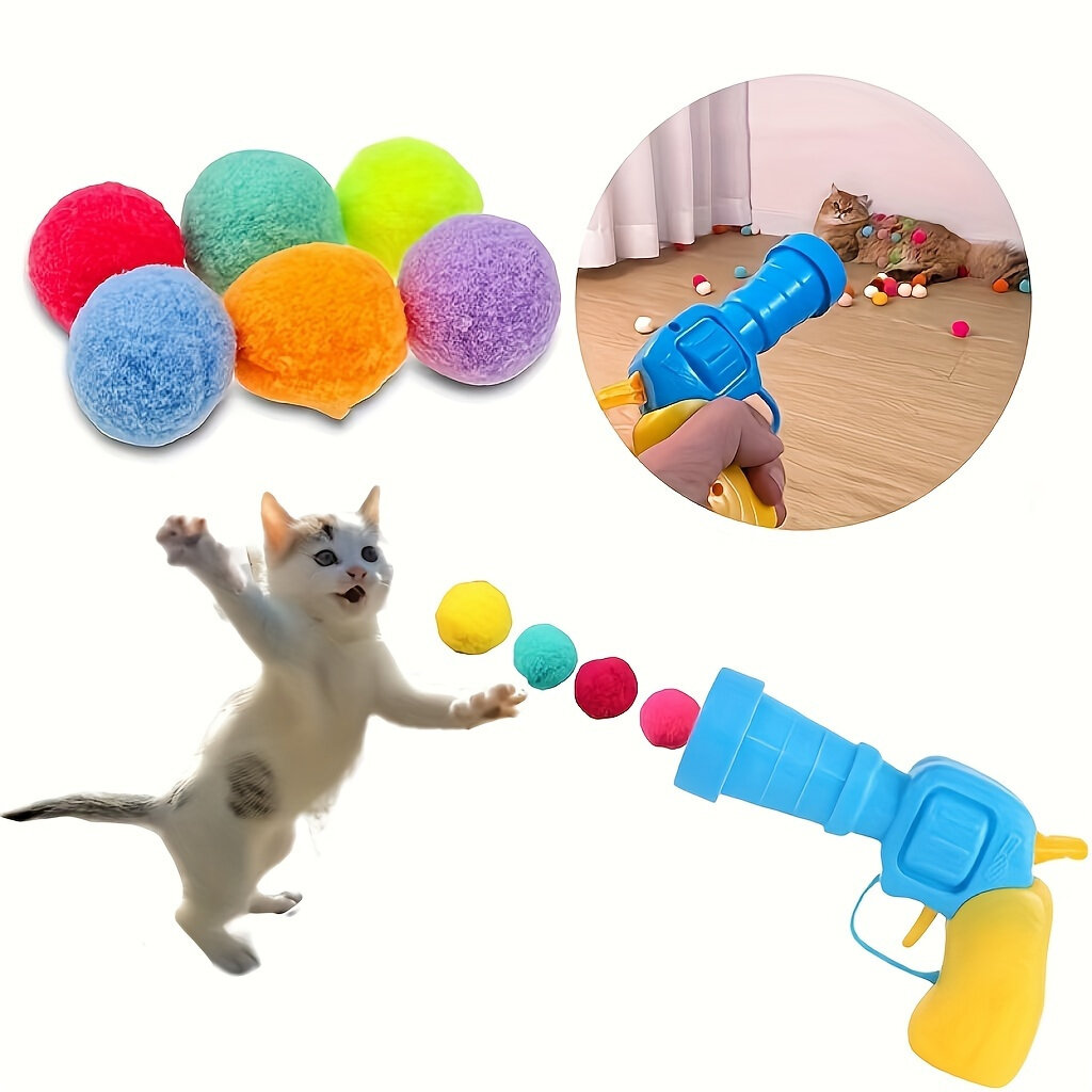 毛玉発射銃セット・3cm高反発・ポリエステル毛玉・猫の自己満足・噛むおもちゃ・ペット|undefined