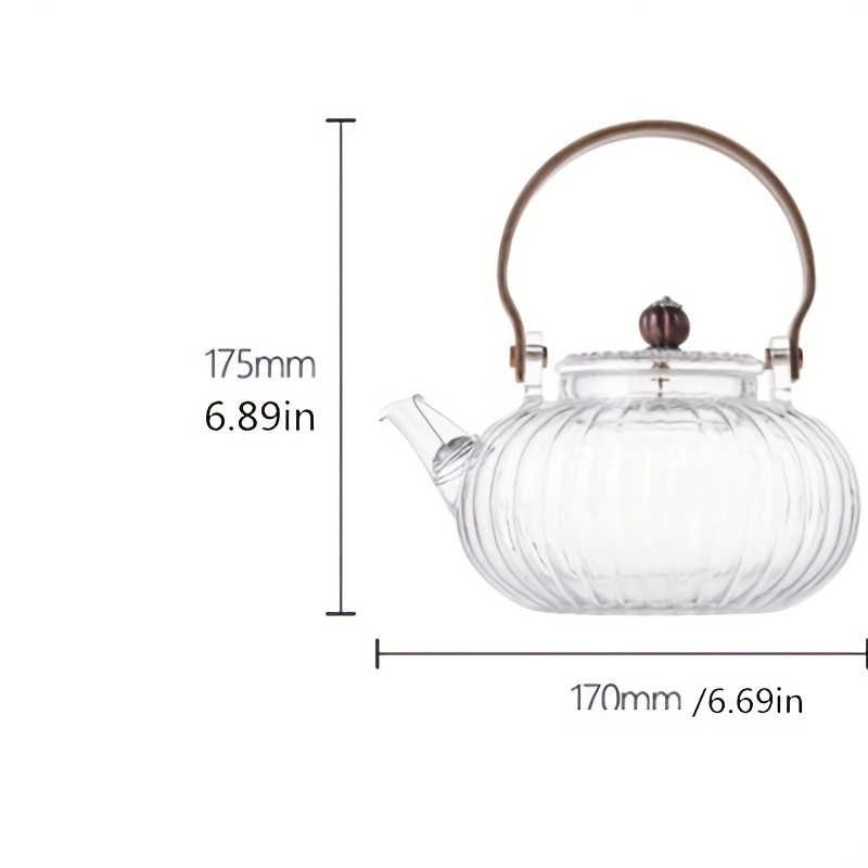 高ホウケイ酸耐熱ガラスティーポット｜フィルター付き・木製ハンドル・厚手ガラス・お茶ポット・加熱可能|undefined