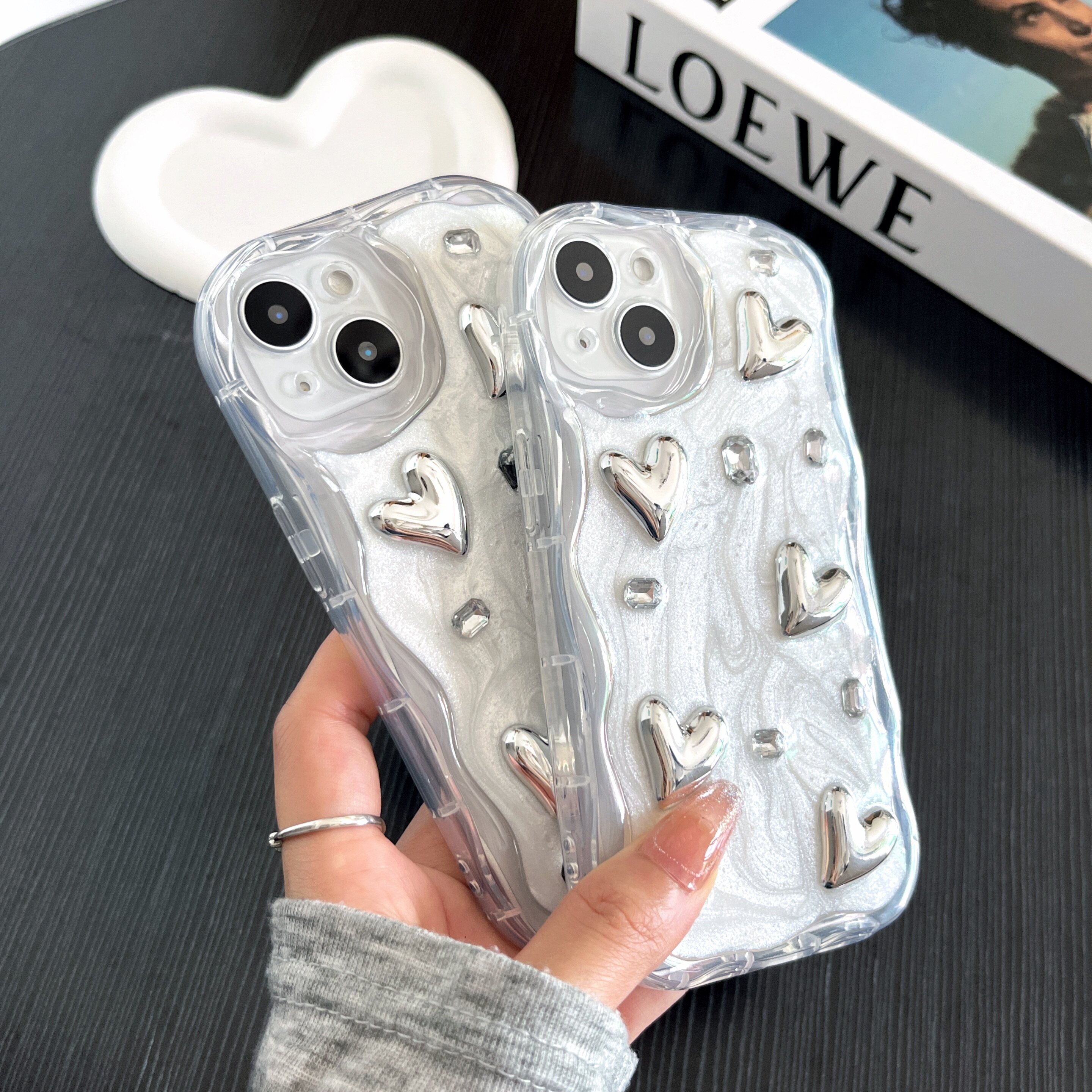 高級セメントグレー・ミラーフィニッシュ・ウォーターダイヤモンド・iPhone14ProMaxケース・13・15新作・12・おしゃれ|undefined