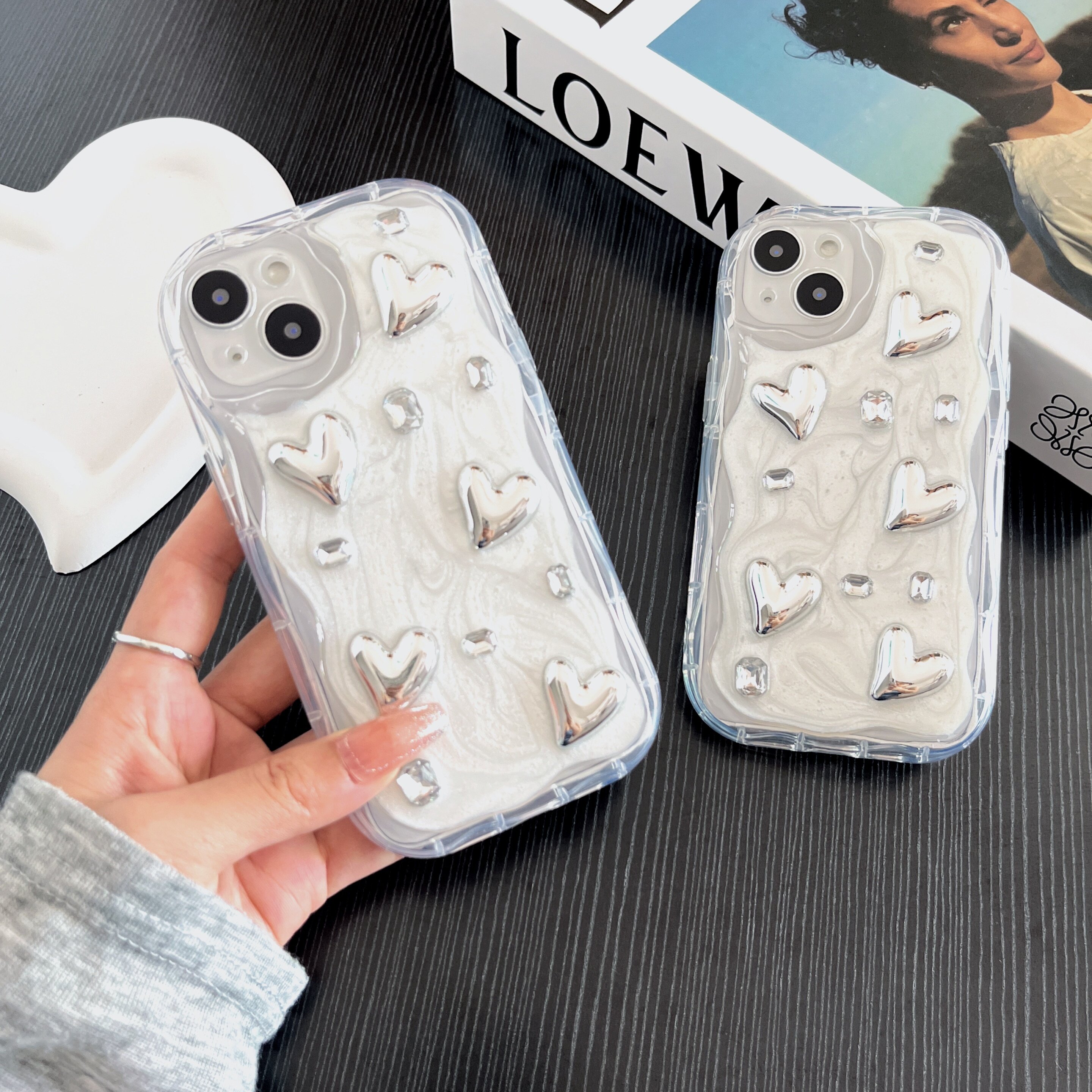高級セメントグレー・ミラーフィニッシュ・ウォーターダイヤモンド・iPhone14ProMaxケース・13・15新作・12・おしゃれ|undefined