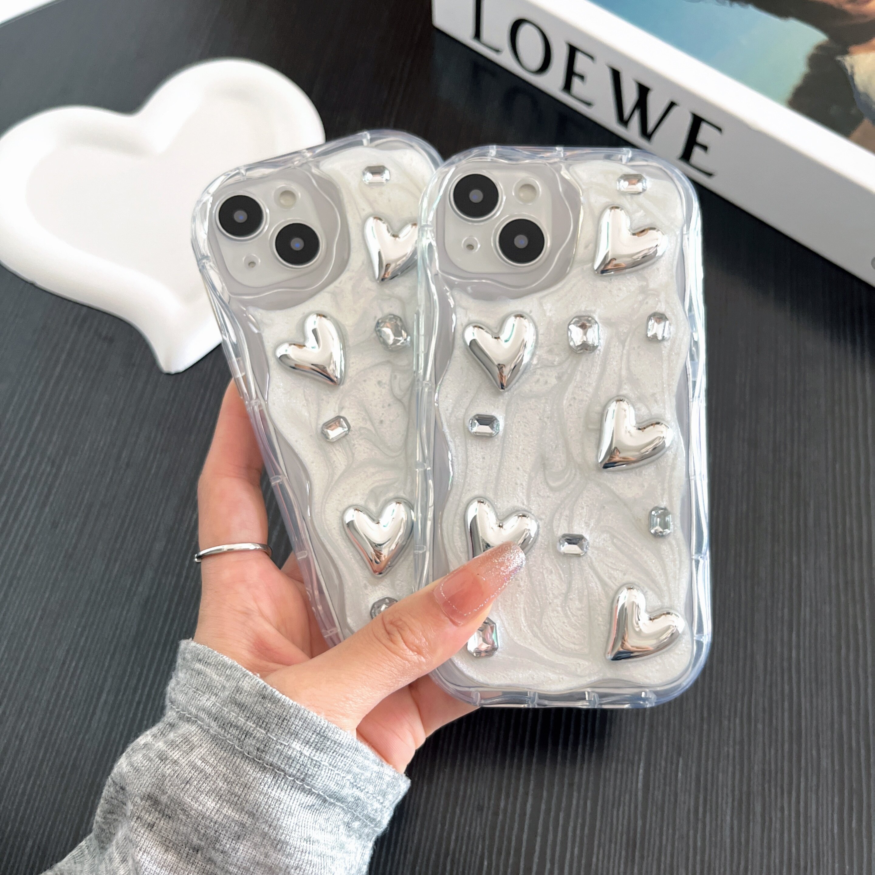 高級セメントグレー・ミラーフィニッシュ・ウォーターダイヤモンド・iPhone14ProMaxケース・13・15新作・12・おしゃれ|undefined